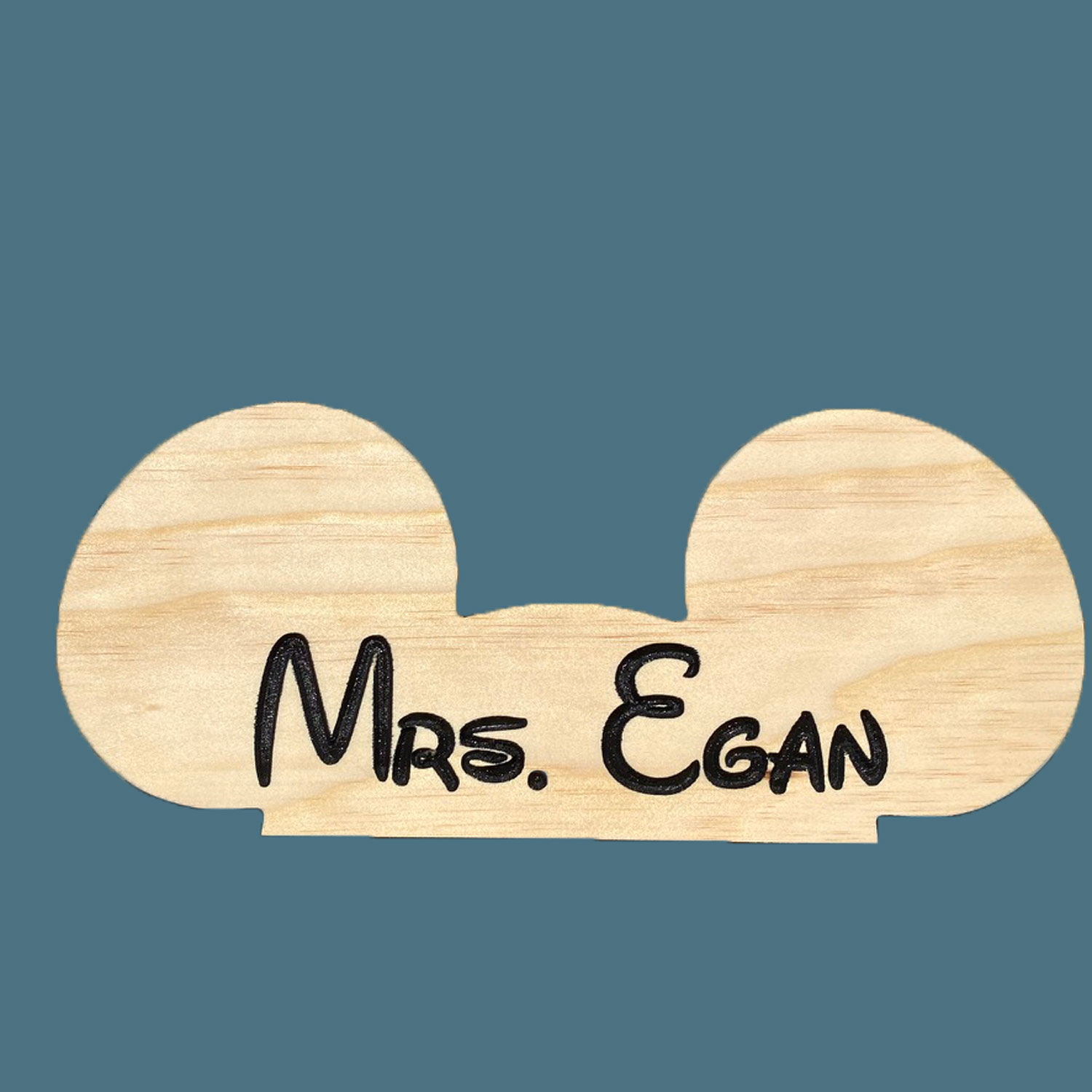 Wooden Mickey Mouse ears with engraved and painted name